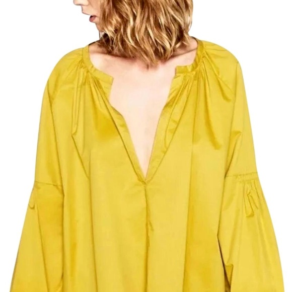 Zara Tops - Zara Cotton Blouse with Full Sleeves in Lime Green
